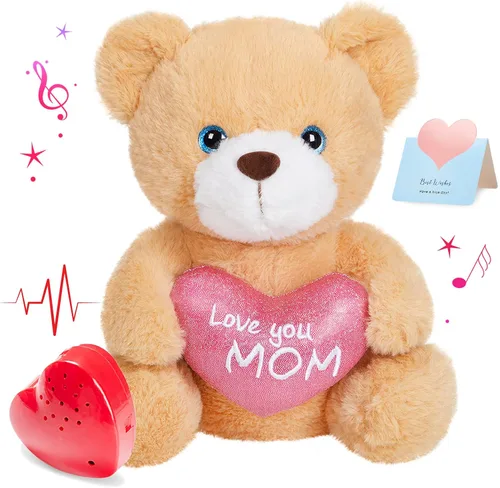 Vista 11 de Oso de peluche de 12 pulgadas con latido grabado, juguete de voz grabador de peluche, oso suave de peluche esponjoso, regalos de mensajes