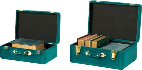 Vista 6 de Vintiquewise Juego de 2 maletas decorativas de terciopelo copetudo, color verde