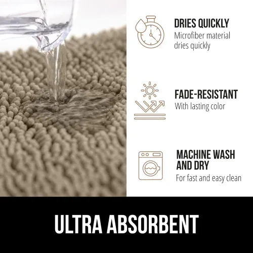 Vista 3 de GORILLA GRIP Alfombra de baño y bañera de felpilla, tamaño 24 x 17 pulgadas, color beige, tamaño de la alfombra de baño 35 x 16 pulgadas