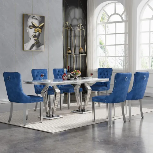 Vista 72 de HomVent - Juego de mesa de comedor de mármol sintético de 68 pulgadas con 4 sillas de terciopelo para cocina Modern Rectangular Faux Marble