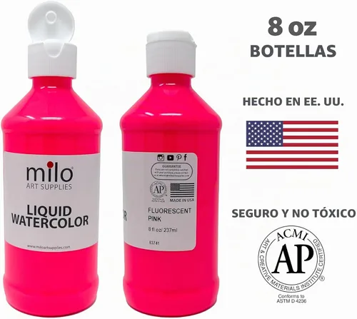 Vista 2 de milo Juego de acuarela líquida fluorescente, 6 colores UV neón, botellas