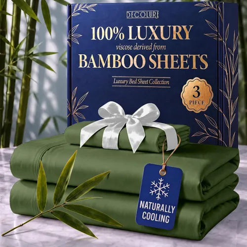 Vista 20 de DECOLURE Sábanas 100% Viscosa Derivada de Bambú Tamaño Individual - Sábanas de Lujo de 3 Piezas Naturalmente Refrescantes, Juego de Cama Ultra Suave