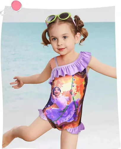 Vista 2 de NIUJNE Girls Bathing Swimsuit Toddler Suit Ruffle Butt Princess 1 Shoulder One Piece Girl Swimwear for Summer Beach