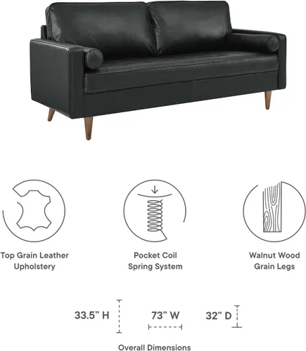 Vista 7 de Modway EEI-4633-BLK Valour - Sofá de cuero, color negro
