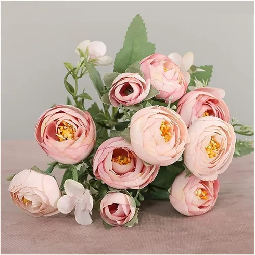 Vista 11 de Flores artificiales, 1 ramo de 12 cabezas, peonía artificial, té de rosas, flores de seda de camelia para bricolaje, hogar, jardín, decoración