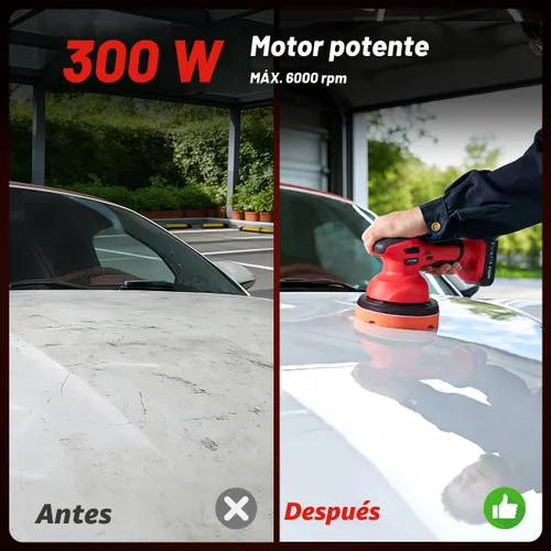Vista 2 de Kit de pulidora de búfer de coche inalámbrica con 2 baterías de 2000mAh 21V, kit de pulidora y encerada de búfer de 6 pulgadas para coche con 6