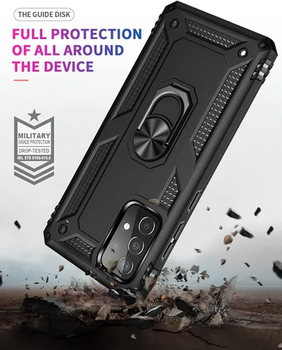 Vista 5 de Funda para Samsung A52, Galaxy A52 con protector de pantalla HD, soporte de anillo de grado militar, soporte de coche de 15 pies, probada a prueba