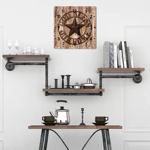 Vista 5 de Reloj de pared digital de PVC Texas Star sin tictac, funciona con pilas, reloj de pared cuadrado rústico, fácil de leer, decoración de pared retro