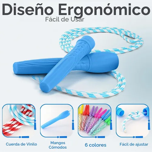 Vista 4 de Ram Pro - Cuerda de saltar multiusos con asas de plástico para cualquier nivel de habilidad, 12 unidades, 6 colores (2 de cada uno)