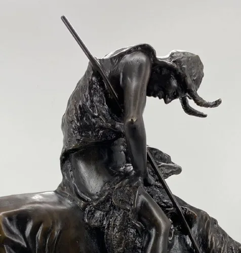 Vista 5 de Fin del camino Estatua de escultura de bronce hecha a mano única por James Earl Fraser tamaño bebé 7 pulgadas de alto