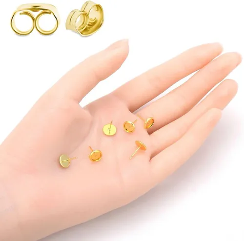 Vista 2 de Adabele - 20 piezas hipoalergénicas resistentes al deslustre, chapados en oro amarillo de 18 quilates, bandeja de bisel para aretes redondos
