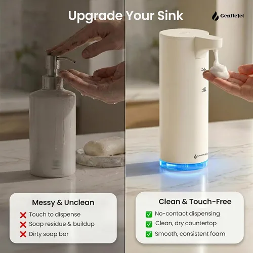 Vista 2 de GentleJet EasyFoam - Dispensador automático de jabón espumoso, bomba de sensor recargable USB-C, acero inoxidable 304, espuma ajustable, IPX5