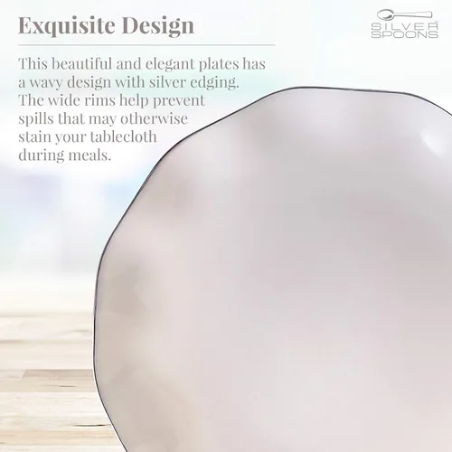 Vista 3 de Silver Spoons Platos de postre desechables 10 piezas Platos de plástico resistente Elegante aspecto fino de porcelana Velo, marfil