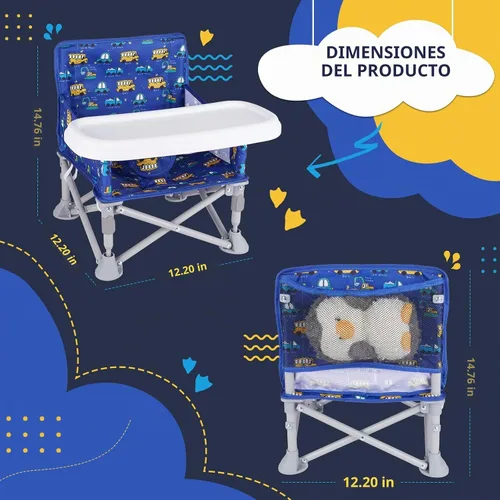 Vista 5 de Silla de bebé portátil, asiento elevador plegable con bandeja para mesa de comedor, silla de camping compacta para césped, playa, viajes, bebés de 6