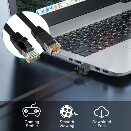 Vista 6 de Cable Ethernet plano Cat 6 de 30 pies, red de 10 Gps, color negro