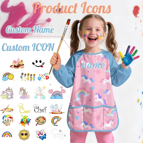 Vista 5 de Personalized Kids Art Smock with Name Custom Toddler Waterproof Artist Painting Apron