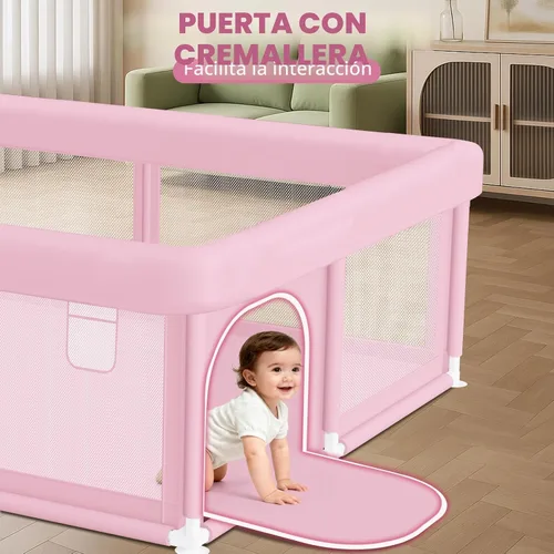 Vista 5 de Hiaksedt Corralito, cerca para bebés y niños pequeños, para interiores y exteriores, con malla transpirable anticaídas (color rosa) Estructura