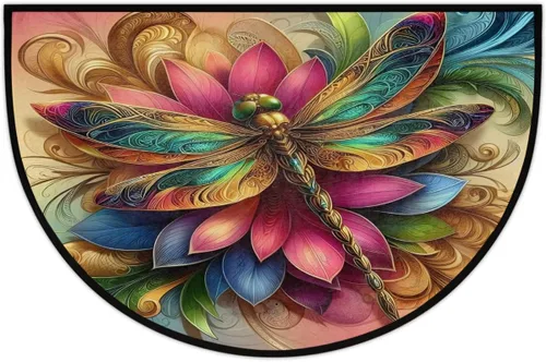 Vista 54 de Felpudo Semicircular de Animales Libélula Boho Lavable Tapete Semicírculo Antideslizante Absorbente Alfombras de Media Luna para Entrada