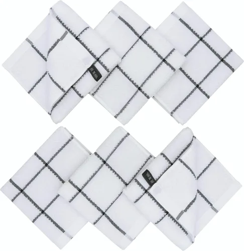 Vista 3 de Paños de cocina de rizo de algodón, suaves y absorbentes, paños de cocina (rejilla negra, paños de cocina de 13 x 13 pulgadas)