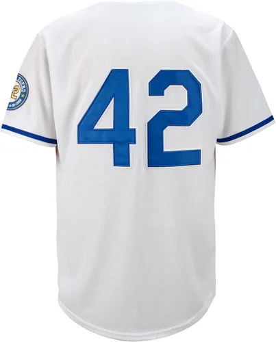 Vista 3 de Dabuliu Camiseta de béisbol retro Black Legend 42 para hombre, parches bordados, camisetas hipster hip hop cosidas