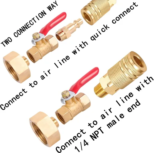 Vista 5 de Adaptador de Soplado para Invierno, Conector Macho de Conexión Rápida de 1/4 Pulgadas y Rosca de Manguera GHT de 3/4 Pulgadas. Con Válvula de Bola