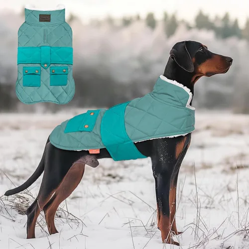 Vista 28 de KYEESE - Abrigo para perro suave, suéter para mascotas para clima frío, chaqueta impermeable para perros con forro de felpa, abrigo cálido