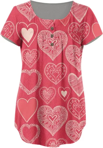 Vista 3 de Cutout Homewear Short Sleeve Shirts Woman Mother's Day Simple Henley Thin Shirt Button Down Print Soft Blouse