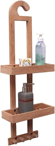 Vista 8 de NORDIC STYLE TEAK Carrito de ducha colgante de madera natural con estantes de almacenamiento, resistente al agua, fácil de colocar, madera de teca