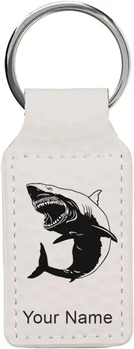 Vista 10 de Llavero rectangular, gran tiburón blanco, grabado personalizado incluido, Bambú