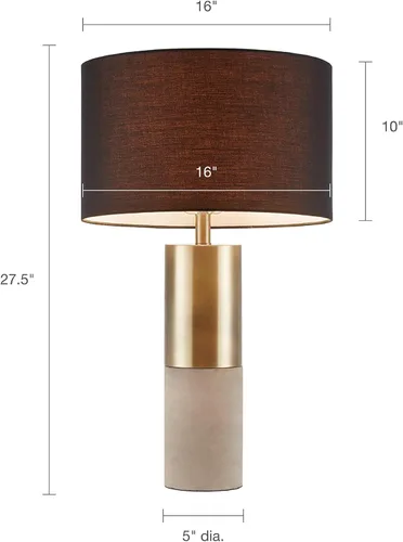 Vista 6 de Hampton Hill Fulton - Lámpara de escritorio, mesita de noche para dormitorio, luz moderna de metal de lujo, base de hormigón, pantalla de tambor