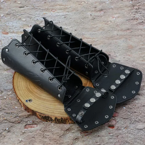 Vista 4 de HiiFeuer Guantelete vikingo Fenrir medieval de piel sintética armadura de caballero disfraz LARP de Halloween