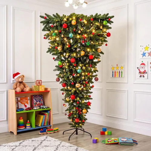 Vista 6 de Blueweenly Árbol de Navidad invertido de 5.9 pies con 88 bolas y luz cálida