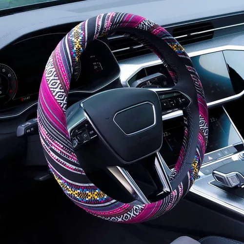Vista 8 de funda elástica de microfibra para volante estilo boho para mujeres, ajuste universal de 38 cm para auto y SUV, cubierta protectora estilo hippie