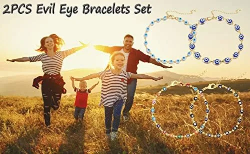Vista 5 de Pulseras contra el mal de ojo, pulseras tobilleras para mujer, pulsera Rakhi para hermano, hermana, pulsera de cuentas de mal de ojo