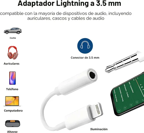 Vista 3 de [Certificado MFi de Apple] Paquete de 2 adaptadores de audio auxiliar Lightning a 3.5mm, dongle convertidor de conector de auriculares para iPhone