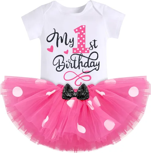 Vista 10 de IMEKIS Conjunto de Ropa de Cumpleaños de Ratón para Bebé Niña 1er 2do Cumpleaños Pelele Romper para Romper Tartas Falda Tutú Conjunto de Lunares