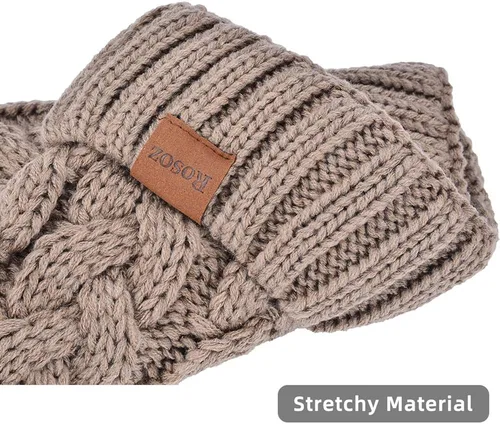 Vista 4 de Rosoz Gorro de cola de caballo para mujer gorro cálido de invierno suave y elástico tejido trenzado gorro de moño alto