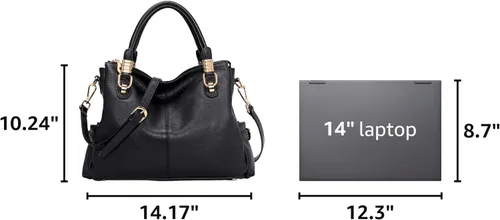 Vista 3 de Bolsos Kattee para mujer de piel genuina suave, tipo bandolera, con asa superior, bolso de hombro Negro