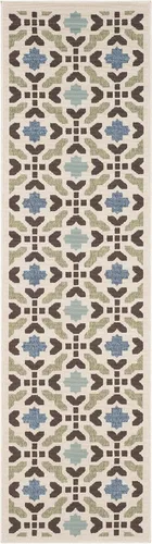 Vista 3 de SAFAVIEH Alfombra lavable al aire libre Veranda Collection – Alfombra de pasillo de 2 pies 3 x 8 pies, color crema y aguamarina, no desprende pelusa