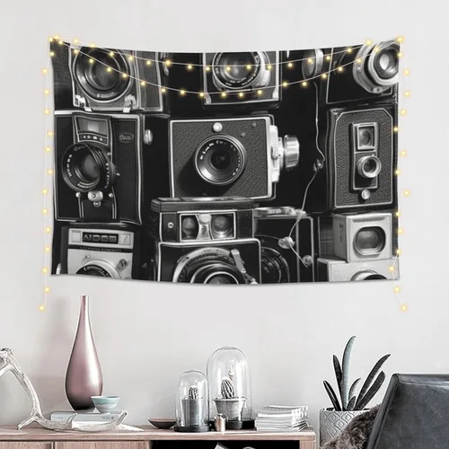 Vista 2 de FodPand Tapiz retro de la colección de cámaras geniales para decoración de dormitorio, telón de fondo de fiesta, tapiz estético para colgar
