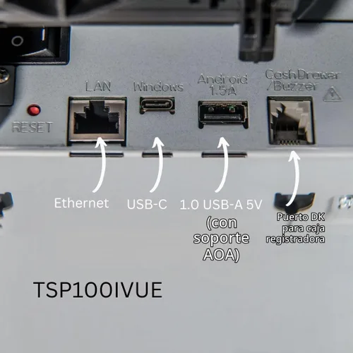 Vista 3 de Star Micronics TSP143IVUE USB/Ethernet (LAN) Impresora térmica de recibos con Android Open Accessory (AOA), CloudPRNT, cortador y fuente de Gris
