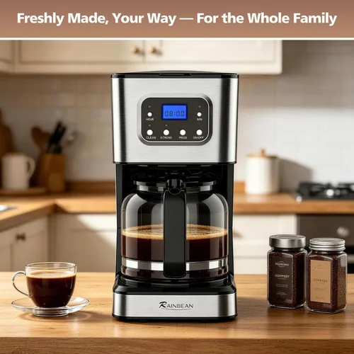 Vista 6 de Cafetera programable de 10 tazas, cafetera de goteo para el hogar