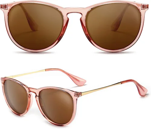 Vista 8 de SUNGAIT Gafas de sol redondas vintage prémium para mujeres y hombres Gradiente ámbar/marrón