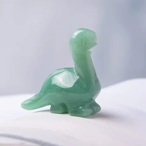 Vista 3 de YGLINE Talla de dinosaurio de piedras preciosas pequeñas,Figura animal de cristal,Estatua de piedra curativa de Reiki Aventurina verde