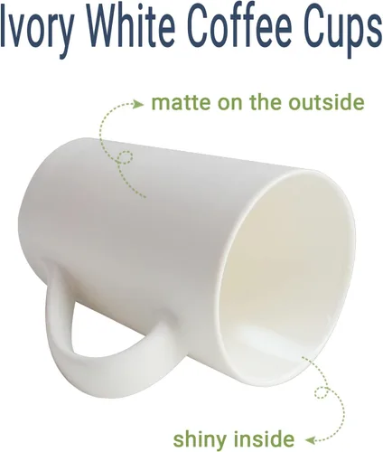 Vista 3 de Paquete de 2 tazas de café de cerámica de 12 onzas, taza de cerámica blanca pura, simple, grande, alta, taza de café con leche blanca con asa