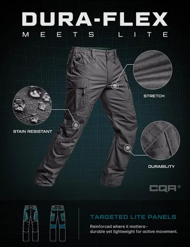 Vista 7 de CQR Pantalones tácticos elásticos para hombre, pantalones de carga resistentes al agua de tela ripstop, pantalones ligeros para uso diario