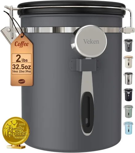 Vista 14 de Veken Coffee Canister, Airtight Stainless Steel Food Storage Container,22OZ Gris
