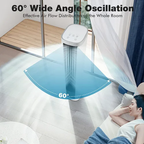 Vista 3 de GOFLAME Enfriador de aire evaporativo portátil, ventilador de refrigeración de aire 3 en 1 con control remoto, 4 velocidades de viento, función