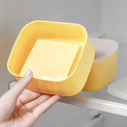 Vista 3 de Recipiente de queso en rodajas para refrigerador, recipientes de almacenamiento de queso de plástico con tapas, bloque de mantequilla, recipiente