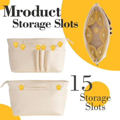 Vista 6 de SHINGONE Organizador de bolso para bolsos de lujo, inserto organizador de bolso con luz LED, inserto organizador de bolsa con cremallera, llavero